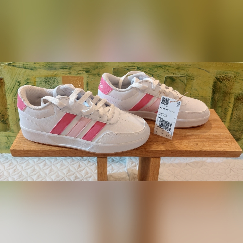 Adidas Kids Sneakers in White and Pink Stripes - Picture 2 of 6